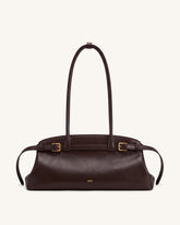 Arden Belt Detail East-West Shoulder Bag - Dark Brown