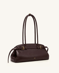 Arden Belt Detail East-West Shoulder Bag - Dark Brown