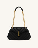 Valerie Quilted Chain Flap Shoulder Bag - Black