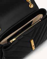 Valerie Quilted Chain Flap Shoulder Bag - Black