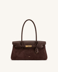Yara Faux Suede Shoulder Bag - Chocolate Brown