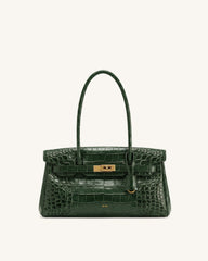 Yara Shoulder Bag - Dark Green Croc