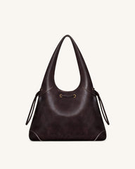 Celandra Drawstring Hobo Bag - Dark Brown