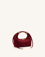 Ellie Faux Suede Metal Ring Embellished Top Handle Bag - Burgundy
