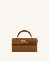Keyla Faux Suede Top Handle Bag - Brown