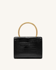 Astrid Calla Lily Metal Handle Top Handle Bag - Black Croc
