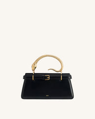 Elena Snake Handle Top Handle Bag - Black