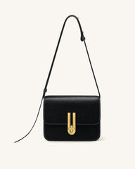 Evania Lock Pebbled Shoulder Bag - Black
