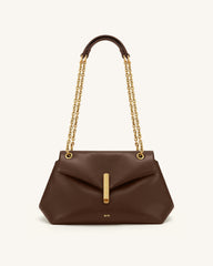 Valerie Chain Flap Shoulder Bag - Dark Brown