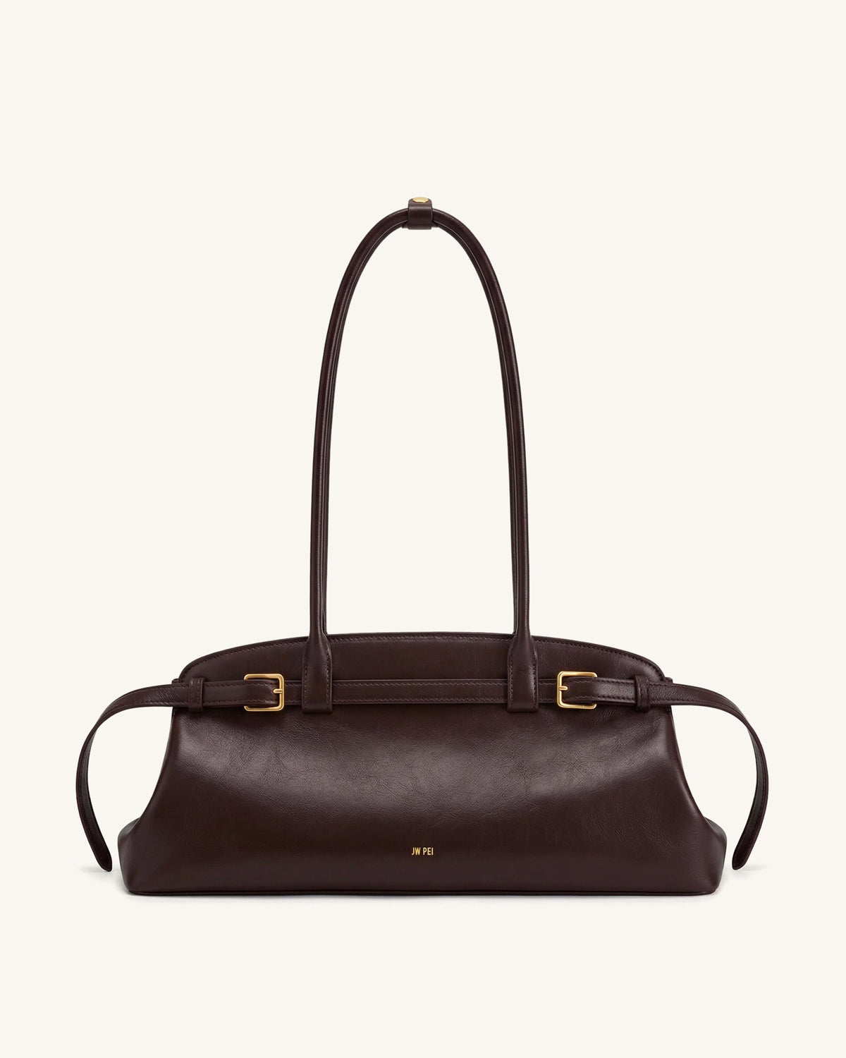 Arden Belt Detail East-West Shoulder Bag - Dark Brown