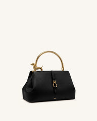 Bruna Dachshund Metal Handle Top Handle Bag - Black