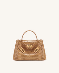 Rhea Small Double Buckle Shoulder Bag - Light Brown Croc