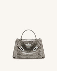 Rhea Small Double Buckle Shoulder Bag - Grey Croc