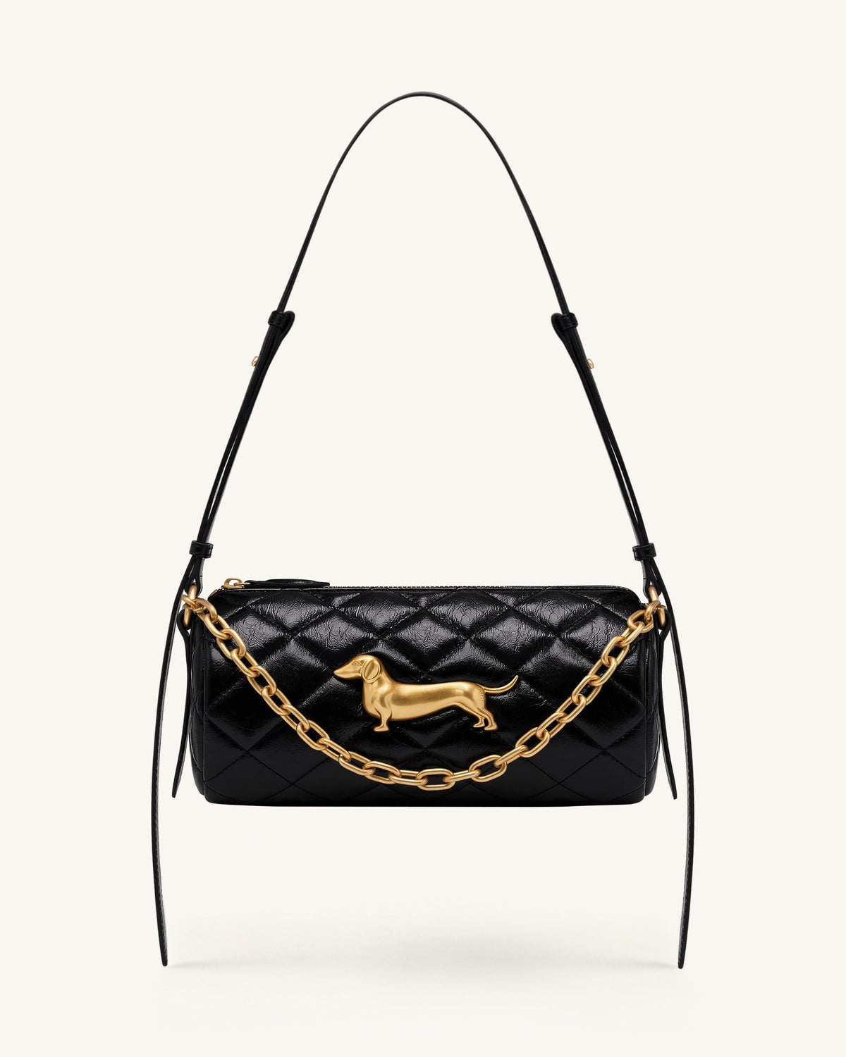 Dachshund Quilted Chain Shoulder Bag - Black