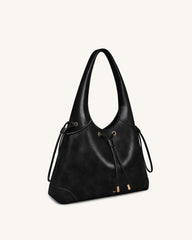 Celandra Drawstring Hobo Bag - Black