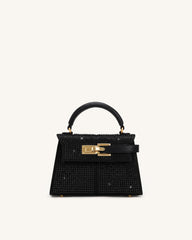 Elise Artificial Crystal Top Handle Bag - Ink Black
