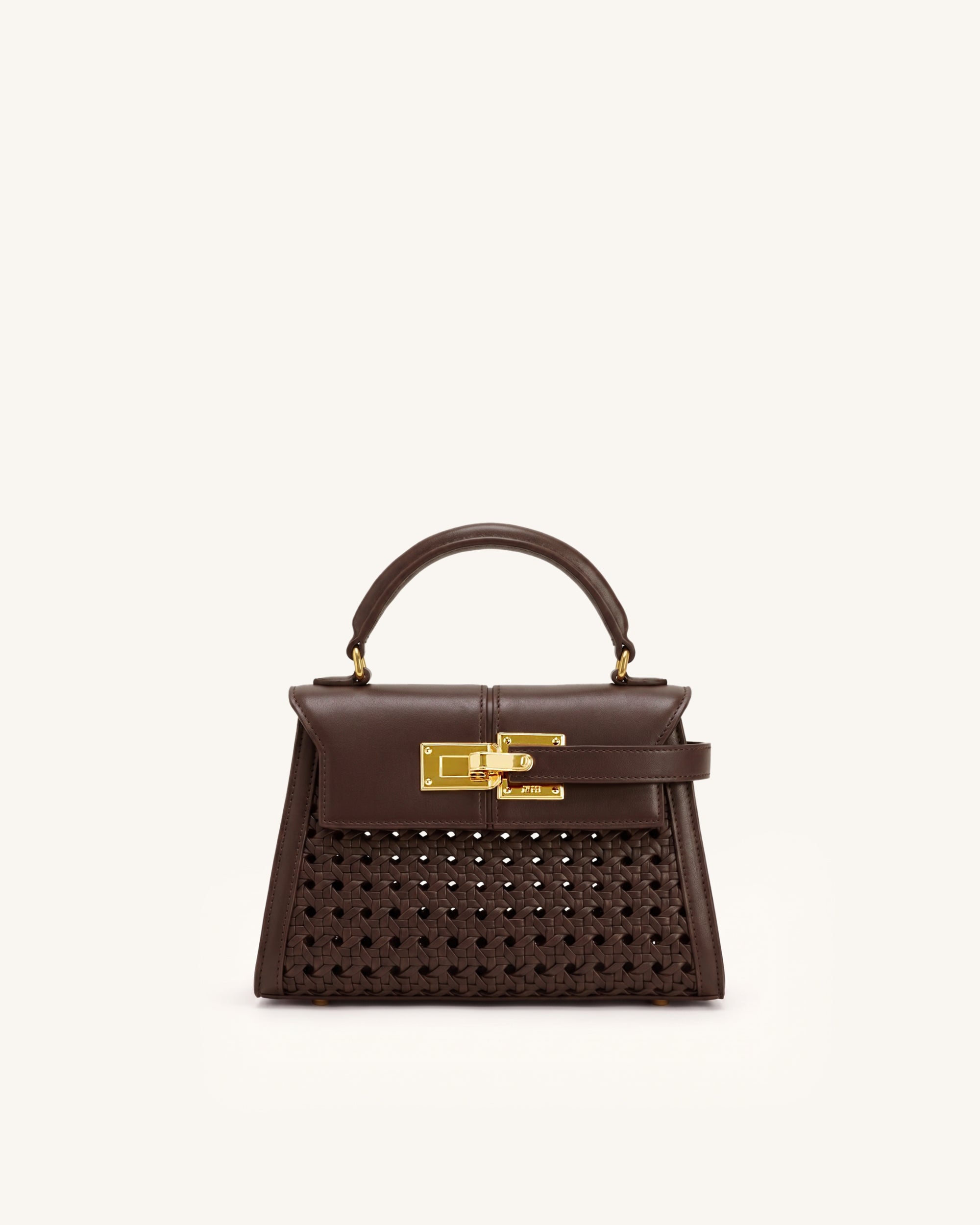 Elise Woven Top Handle Bag - Brown