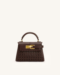 Elise Woven Top Handle Bag - Brown