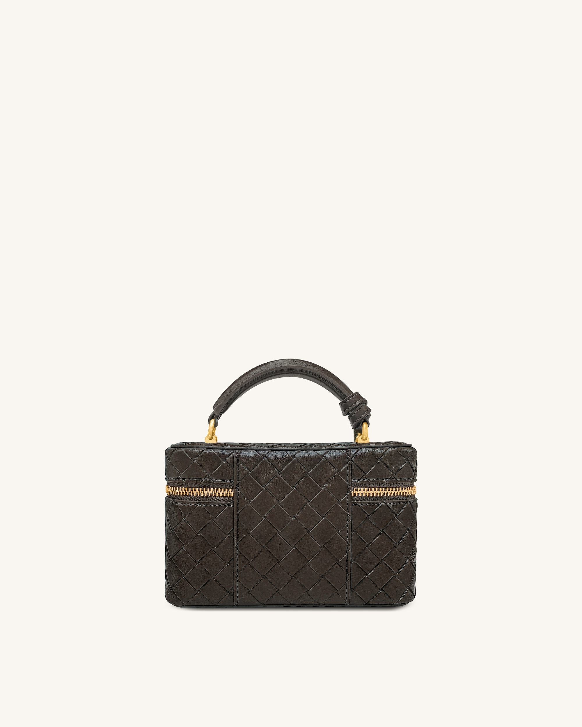 Cleo Woven Texture Box Shape Top Handle Bag - Dark Brown