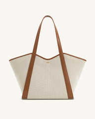 Kiana Large Capacity Tote Bag - Brown Canvas