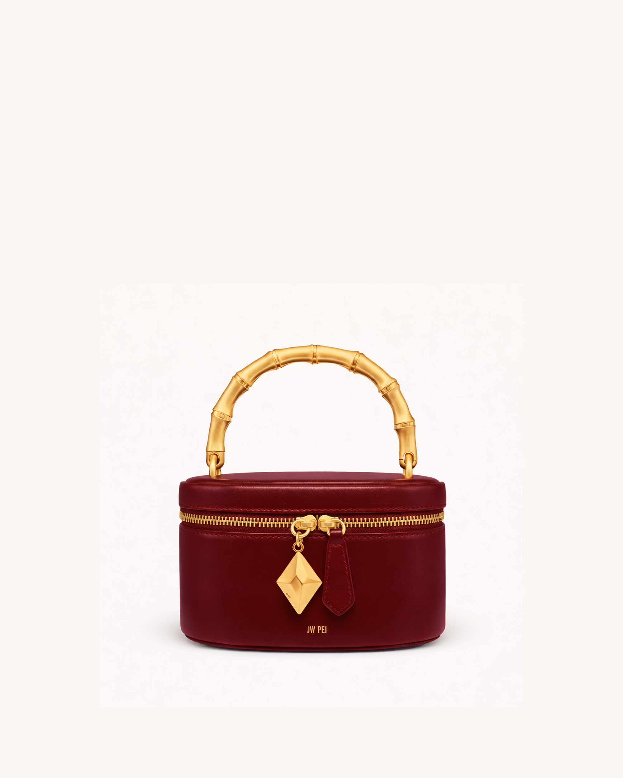 Natalie Metal Geometric Pendant Handle Bag - Burgundy